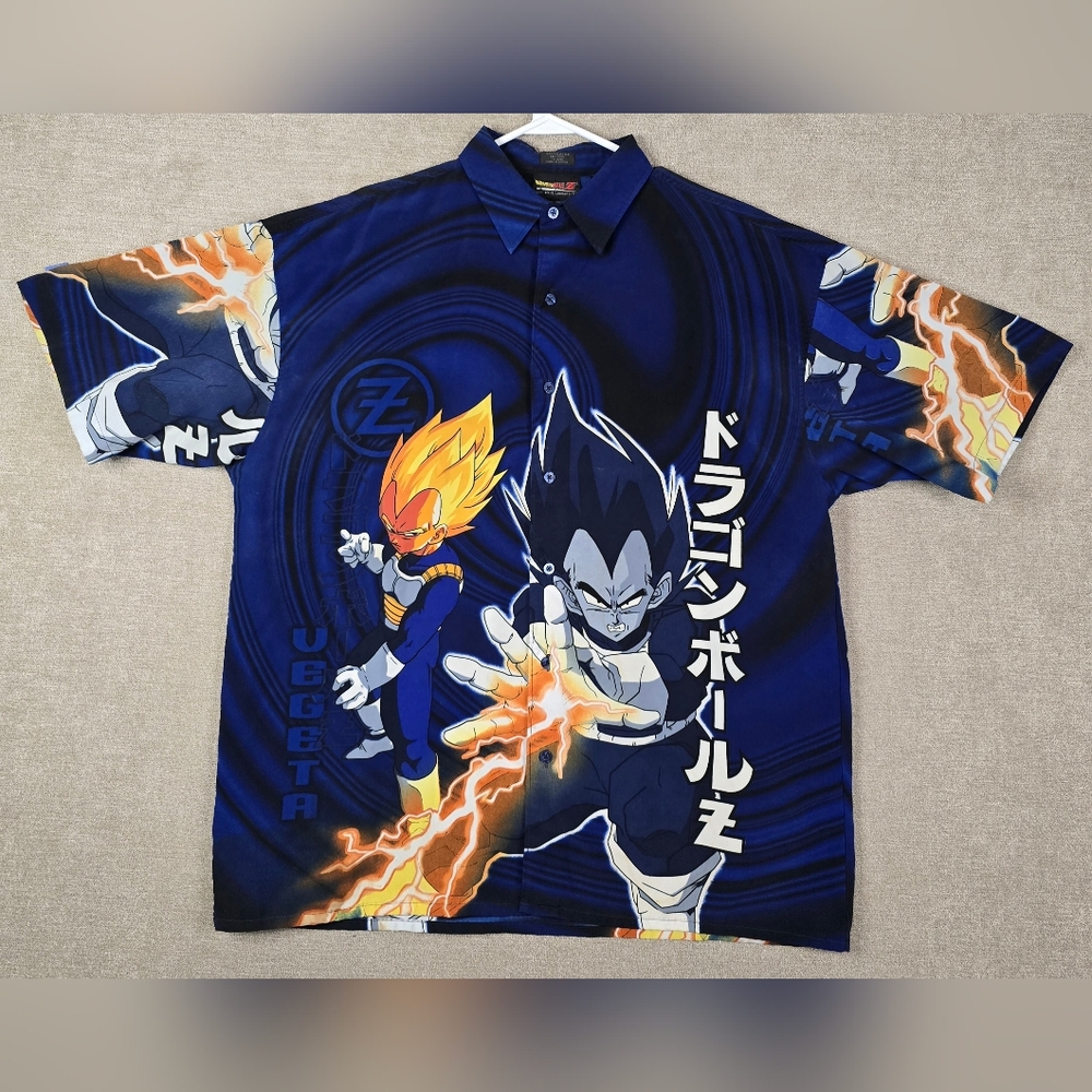 VINTAGE Dragon Ball Z Vegeta ALL-OVER PRINT Shirt XL Button-Down RARE Ships FAST
